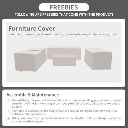 5-Piece Outdoor Furniture Set Patio Furniture Set Outdoor Couch Coffee Table with Storage Non-Slip Cushions and Waterproof Covers, Khaki