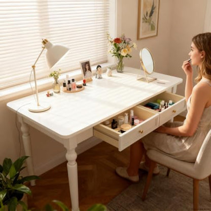 48in Rubber Wood Desk with Two Drawers,Home Writing Tables with Storage, view 6
