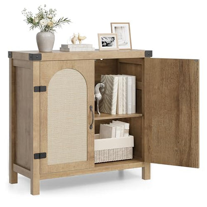 GAOMON Rattan Sideboard Buffet Cabinets with Storage, Farmhouse Storage Cabinet, Wooden Coffee Bar Cabinet for Kitchen, Dining Room, Living Room, Natural