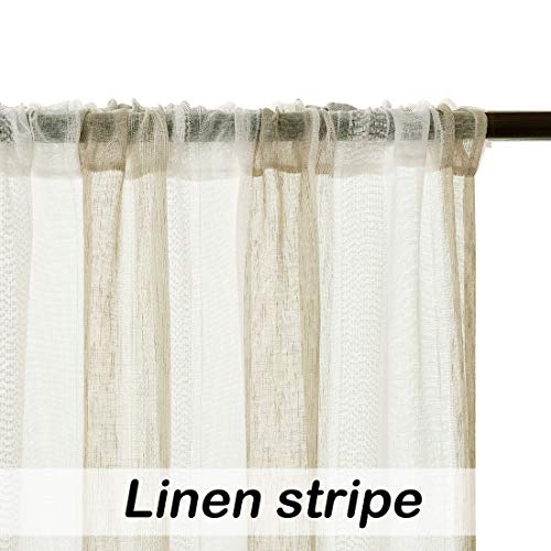 Beige and White Stripe Sheer Curtains Boucle Linen Farmhouse Rustic Window Curtain Panel Yarn Dyed Woven 84 Inches Long for Living Room Bedroom with Rod Pocket, 40" W x 84" L (Pack of 2)