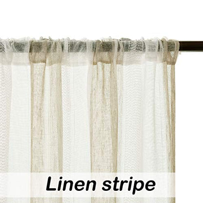 Beige and White Stripe Sheer Curtains Boucle Linen Farmhouse Rustic Window Curtain Panel Yarn Dyed Woven 84 Inches Long for Living Room Bedroom with Rod Pocket, 40" W x 84" L (Pack of 2)