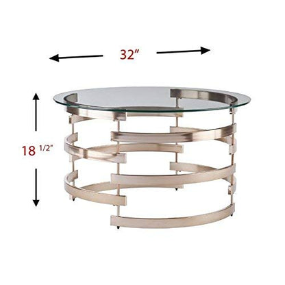 Belmar Contemporary Round Glass Top Coffee Table, Champagne