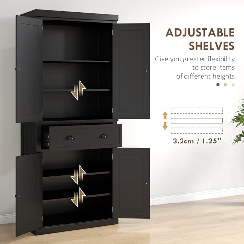Traditional Black Kitchen Pantry with 4 Doors and Adjustable Shelves, view 6