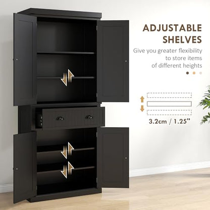 Traditional Black Kitchen Pantry with 4 Doors and Adjustable Shelves, view 6