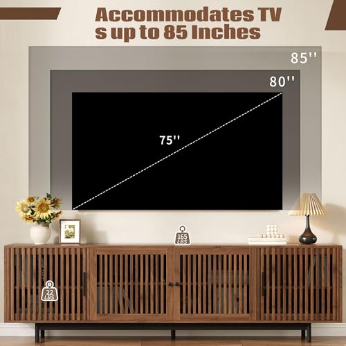 Marzzi 78" Mid-Century TV Stand with Slatted Doors for 75-85 Inch TVs, view 3