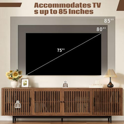Marzzi 78" Mid-Century TV Stand with Slatted Doors for 75-85 Inch TVs, view 3