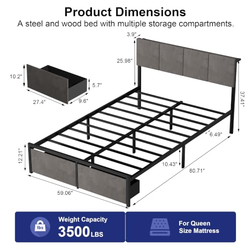 Queen Bed Frame with Charging Station and LED Lights, view 3