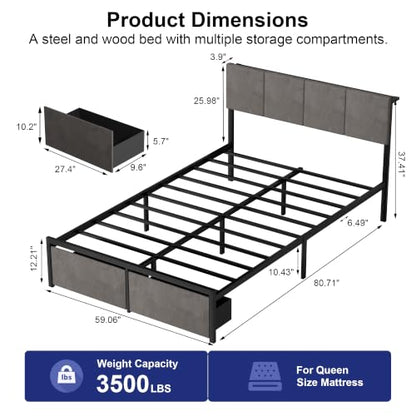 Queen Bed Frame with Charging Station and LED Lights, view 3