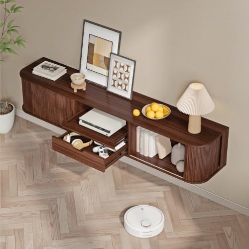 DHH 71" Floating Fluted TV Stand with Drawer for TVs up to 80",Walnut, view 8