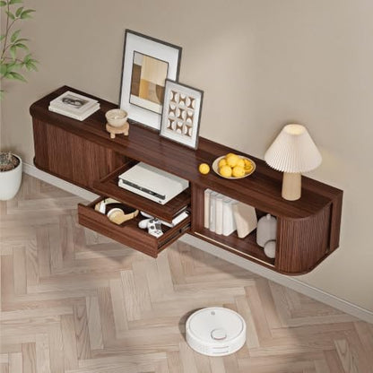 DHH 71" Floating Fluted TV Stand with Drawer for TVs up to 80",Walnut, view 8