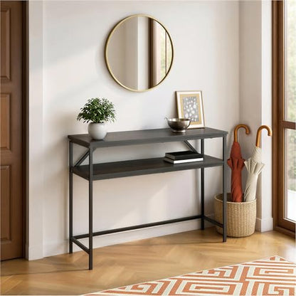 Rectangular Console Table with Storage Shelf, Steel Frame, 39x31x11.8 in, Black