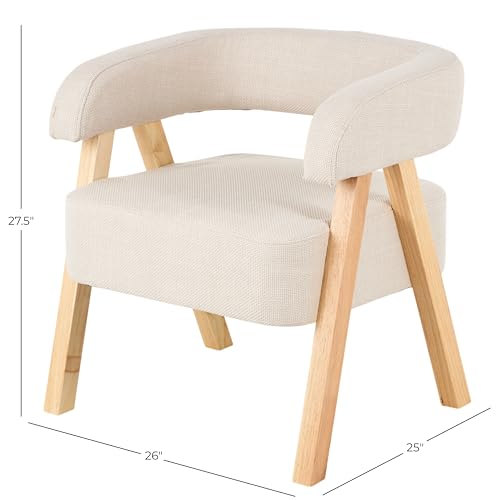 Deco 79 Polyester Living Room Accent Chair Arched Boucle Side Chair with Brown Angled Wooden Legs, Corner Chair 25" x 26" x 28", Beige