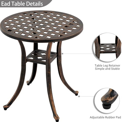Outdoor 19" Cast Aluminum Round Side Table End Table for Patio, Backyard, Pool, Indoor Companion, Easy Maintenance and Weather Resistant, Bronze