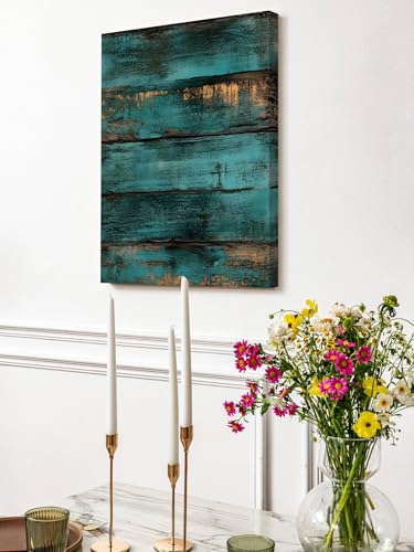 NuYeBiofx Farm Vintage Teal Wood Grain Canvas Wall Art Prints,48"x32" Framed Picture Artwork Rustic Wooden Plank Printed Canvas Oil Painting for Living Room Bedroom Office,Ready to Hang