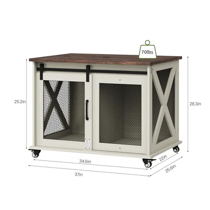 37'' Dog Crate Furniture, Flip Top Dog Kennel with Sliding Barn Door, view 8