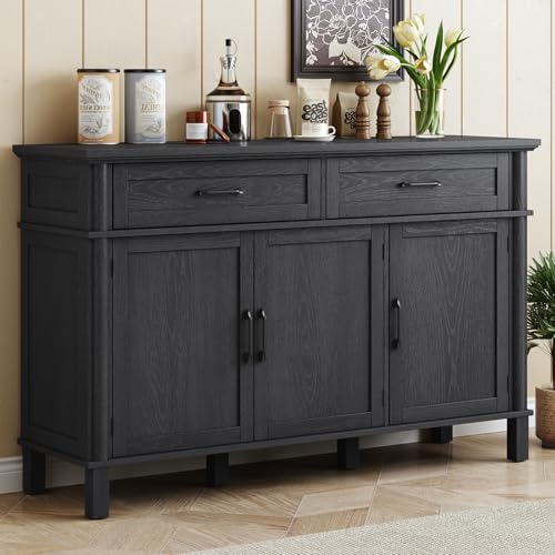 55 Inch Buffet Cabinet with Storage, Black, view 3