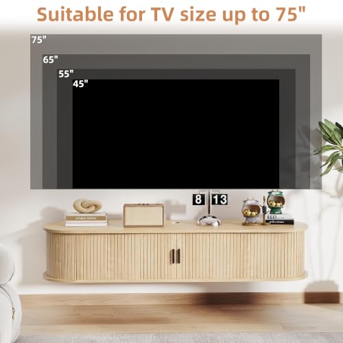 Floating TV Stand, Mid-Century Modern Media Console, Natural, view 6