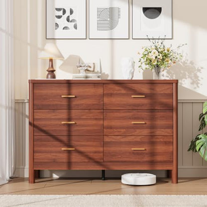6 Drawer Dresser, Modern Wooden Storage Chest of Drawers, Walnut, view 4
