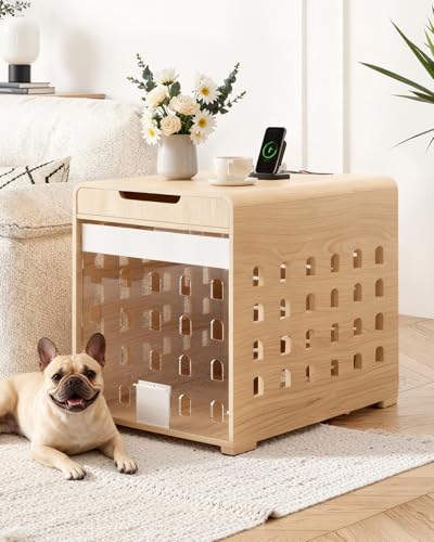 Upgraded Modern Dog Crate Furniture with Charging Station Medium Kennel Indoor, view 2