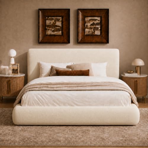 Queen Cloud Bed Frame, Upholstered Queen Size Bed Frame, Cream, view 2
