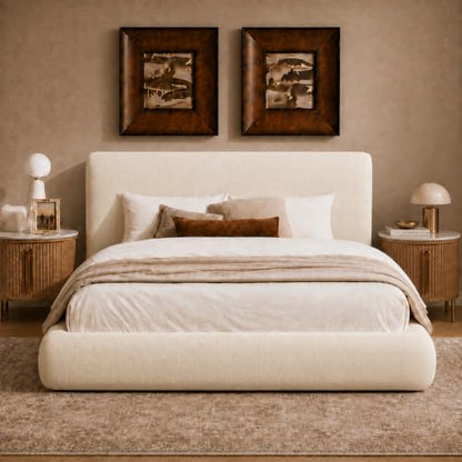 Queen Cloud Bed Frame, Upholstered Queen Size Bed Frame, Cream, view 2