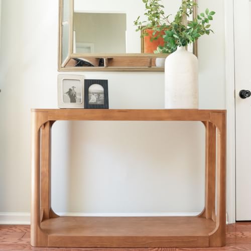 Forma Console Table, 46 Inch, Solid Wood Sofa Table, Entryway Table for Hallway, Narrow Behind The Couch Table, Console Tables for Entryway, Living Room, Foyer, Easy Assembly, Pecan