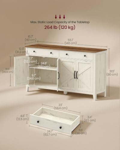 Farmhouse Buffet Cabinet, Coffee Bar with 2 Drawers, view 3
