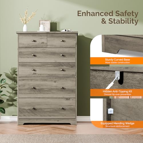 Tall Dresser, Rustic Grey Dresser 6 Drawer Chest of Drawers, view 8