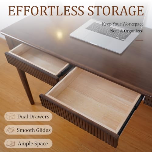 Solid Wood Desk with Drawers, 47inch Walnut Computer Desk, view 5
