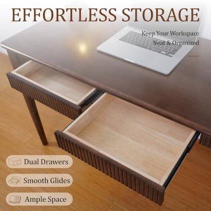 Solid Wood Desk with Drawers, 47inch Walnut Computer Desk, view 5
