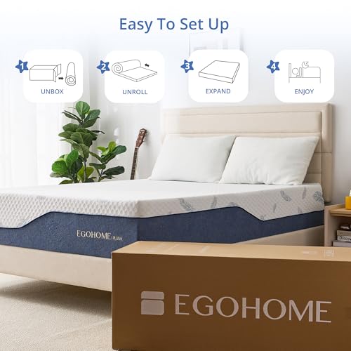 EGOHOME Medium Queen Mattress 12 Inch Memory Foam Mattresses Bed in a Box with Gel Foam and Removeable Fiberglass Free Cover for Cool Sleep and Back Pain Relief, CertiPUR-US Certified, Blue