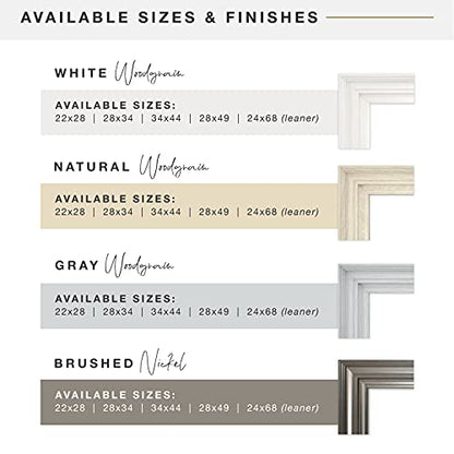 Ezra 28.66x34.66 Large Wall Mirror, White Woodgrain & Beveled Mirror, Vertical & Horizontal Wall Hanging Mirror for Bathroom, Bedroom & Livingroom