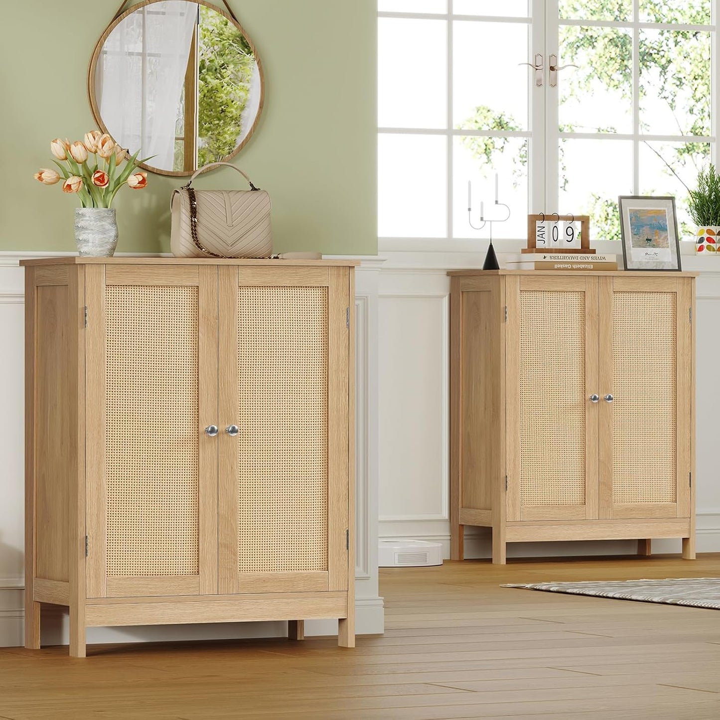 Storage Cabinet, Rattan Cabinet with Adjustable Shelf, for Living Room, Entryway, Kitchen, Home Office, Nature