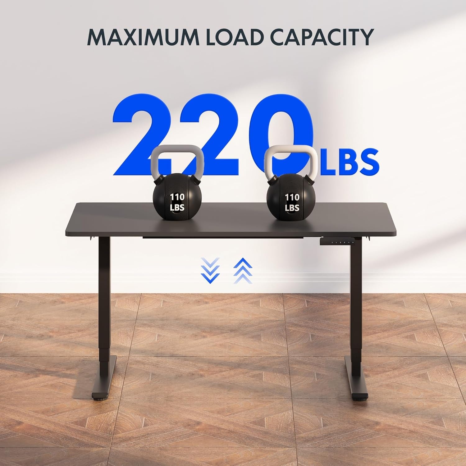 E6 3-Stage Dual Motor Electric Standing Desk 55 X 28 Sit Stand up Desk, Holds 220 Lbs, Adjustable Height W/Memory Presets, One-Piece Black Desktop & Black Frame, Ships in 2 Boxes