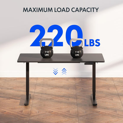 E6 3-Stage Dual Motor Electric Standing Desk 55 X 28 Sit Stand up Desk, Holds 220 Lbs, Adjustable Height W/Memory Presets, One-Piece Black Desktop & Black Frame, Ships in 2 Boxes