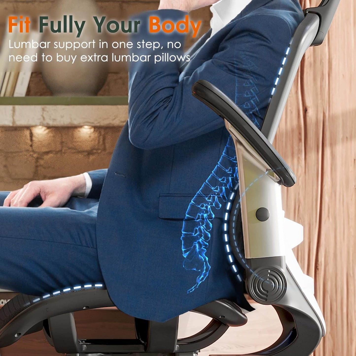 Ergonomic Office Chair, High Back Home Desk Chair with Headrest, Flip-Up Arms, 90-120° Tilt Lock and Wide Cushion, Big and Tall Mesh Chairs for Man Woman, Black Task Chair
