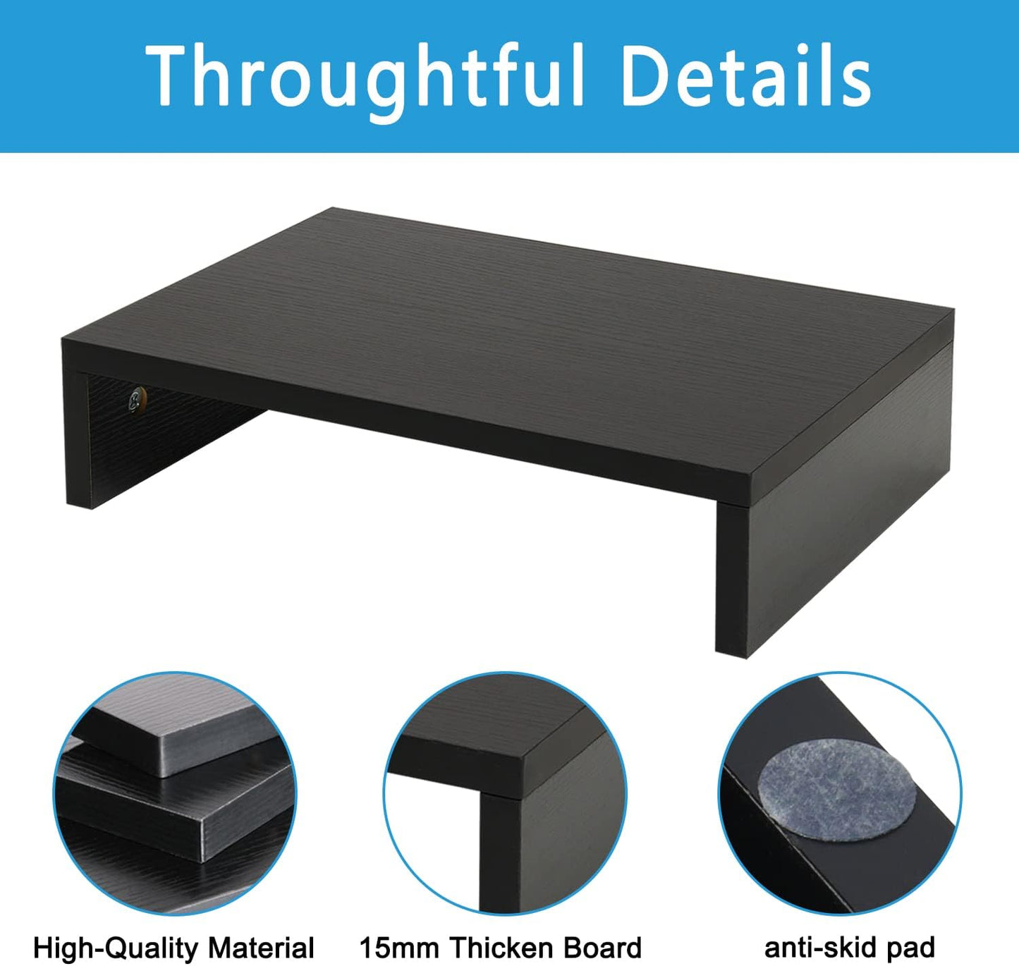 14.2 Inch Monitor Stand Riser, Wood Monitor Riser with Storage for Desk Small Monitor Stand Tv/Screen/Pc/Laptop Riser Computer Stand Desktop Shelf (Black-14.2 Inch)