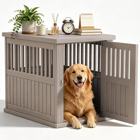 Dog Crate Furniture, 40 Inch Indoor Dog Kennel, Decorative Pet House End Side Table, Durable Dog Cage for Small Medium Large Dogs to 70 Lb, Grey