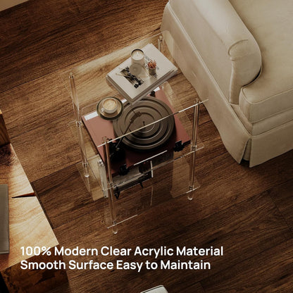 Acrylic Record Player Stand, Turntable Stand with Vinyl Record Storage, Tall Side Table/End Table for Living Room, Bedroom, 3-Tier, Modern, 15.7" L X 11.8" W X 30.8" H, Clear