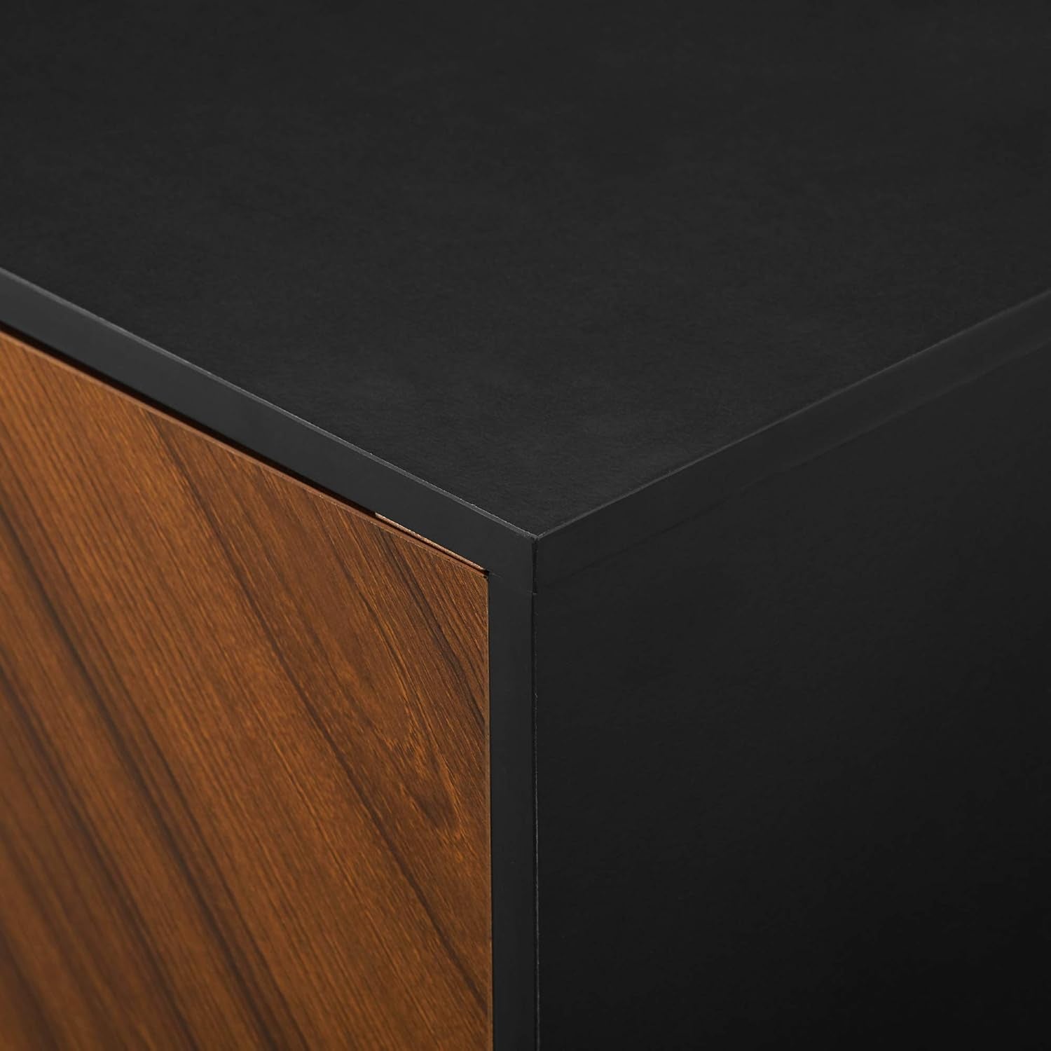 Caye Modern 4-Door Bookmatch Buffet-Sideboard for Storage, 58 Inch, Acorn Bookmatch/Black