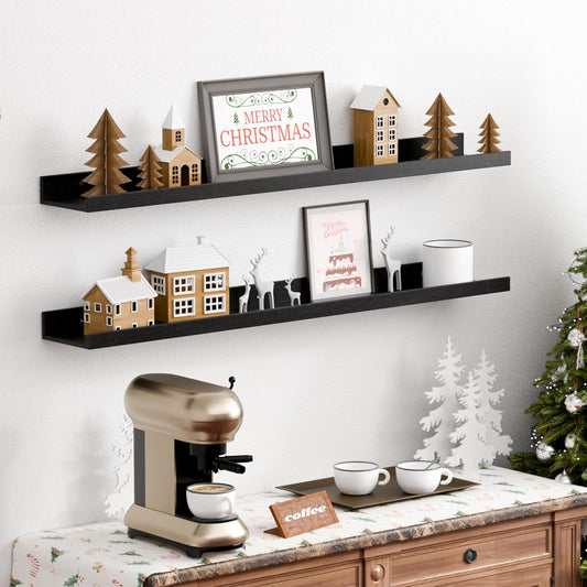 Floating Shelves for Wall, 35.5 Inch Shelves for Decor Storage Set of 6, Wall Mounted Wood Shelf for Bedroom, Living Room, Bathroom, Kitchen, Long Picture Ledge Shelves, Black