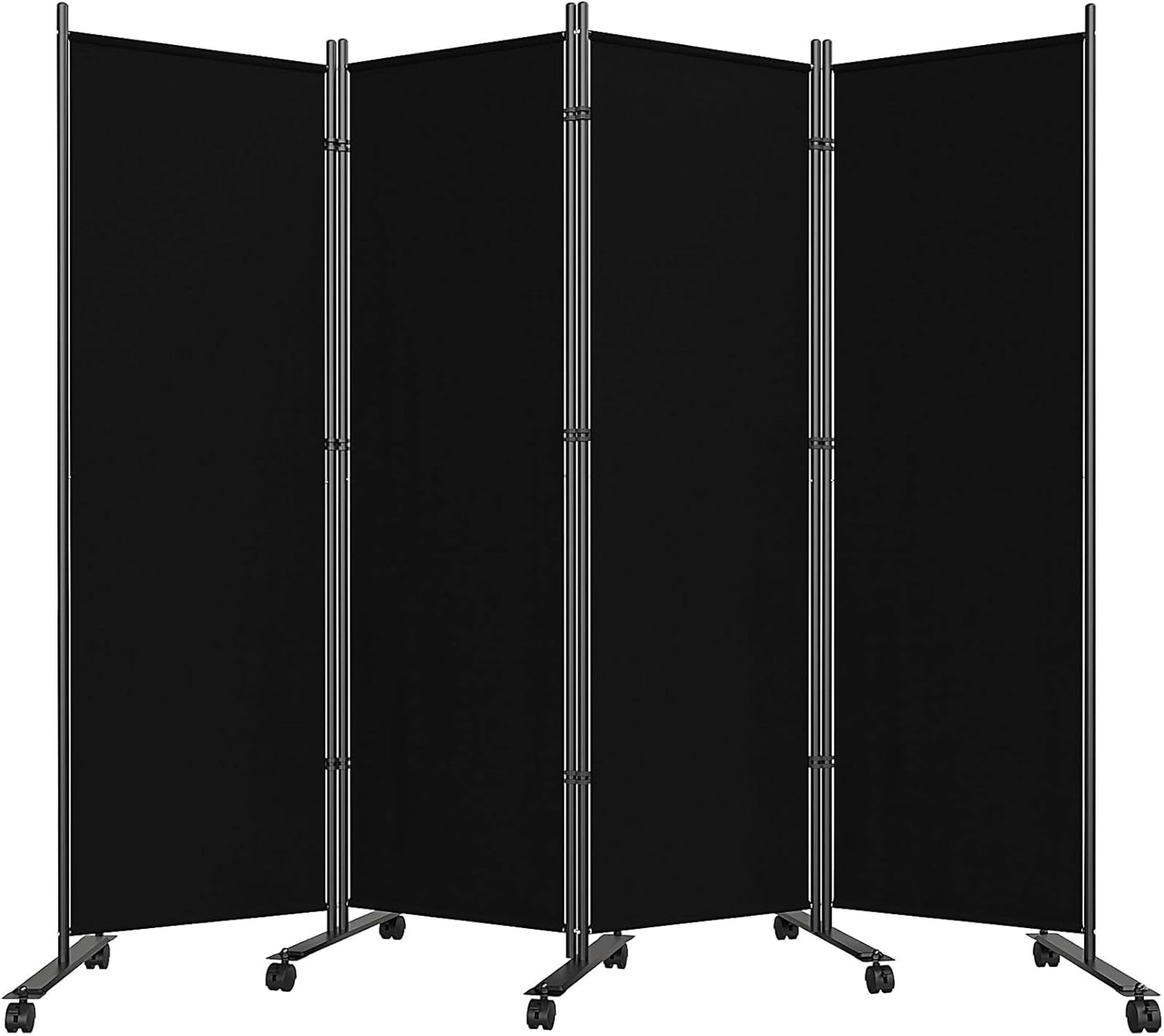 Room Divider 6FT Folding Privacy Screens with Lockable Wheels, 4 Panel Room Partition for Room Separator, 88" W Freestanding Portable Fabric Wall Dividers for Home Dorm Studio Office, Black