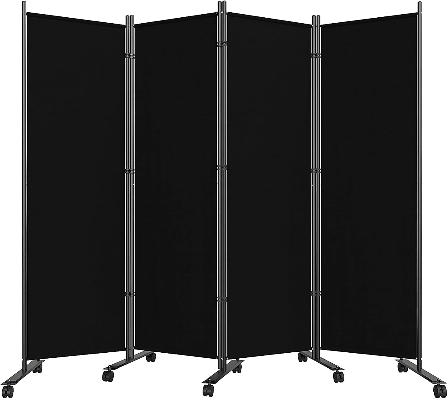 Room Divider 6FT Folding Privacy Screens with Lockable Wheels, 4 Panel Room Partition for Room Separator, 88" W Freestanding Portable Fabric Wall Dividers for Home Dorm Studio Office, Black