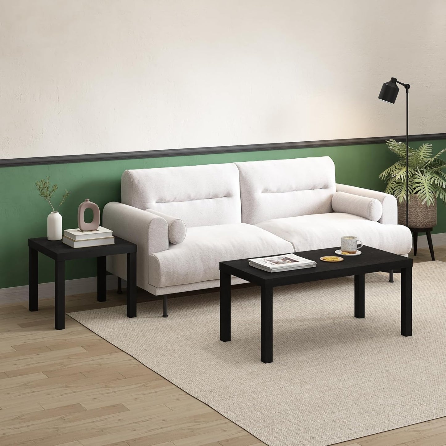 CLASSIC Coffee Table, Modern Rectangle Coffee Table with Triple Thick Tabletop, Side Table for Living Room, Home Office, Black