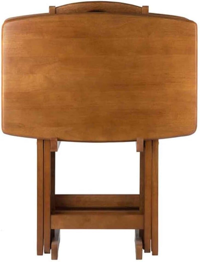 Renaissance Romance 5-Piece Oversize Snack Table Set with Solid Teak Finish, Curved Sides, Rounded Corners, and Sturdy Stand, 23.6" W X 15.75" D X 25.5" H Teak