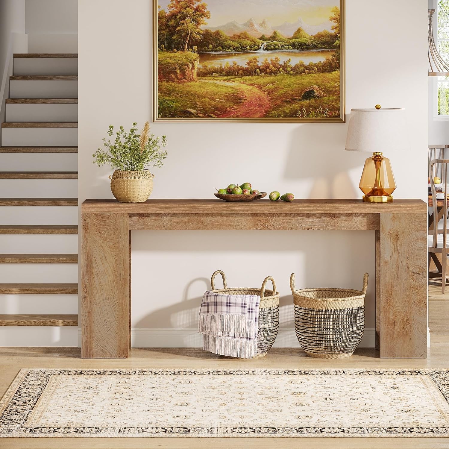 70.9-Inch Extra Long Console Table, Farmhouse Wood Sofa Table behind Couch, Narrow Entryway Accent Table for Living Room, Hallway, Entrance, Foyer, Light Oak Brown