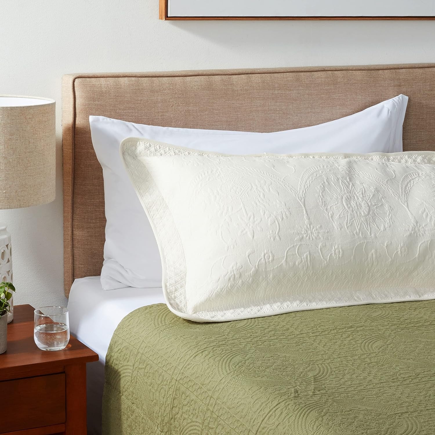 King Charles Modern Farmhouse Floral Matelasse Decorative Pillowcase, 100% Cotton Breathable Bedding, King Sham (20" X 36"), Ivory
