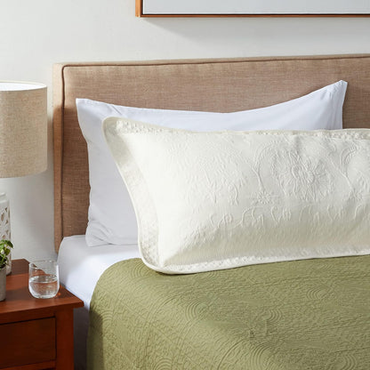 King Charles Modern Farmhouse Floral Matelasse Decorative Pillowcase, 100% Cotton Breathable Bedding, King Sham (20" X 36"), Ivory