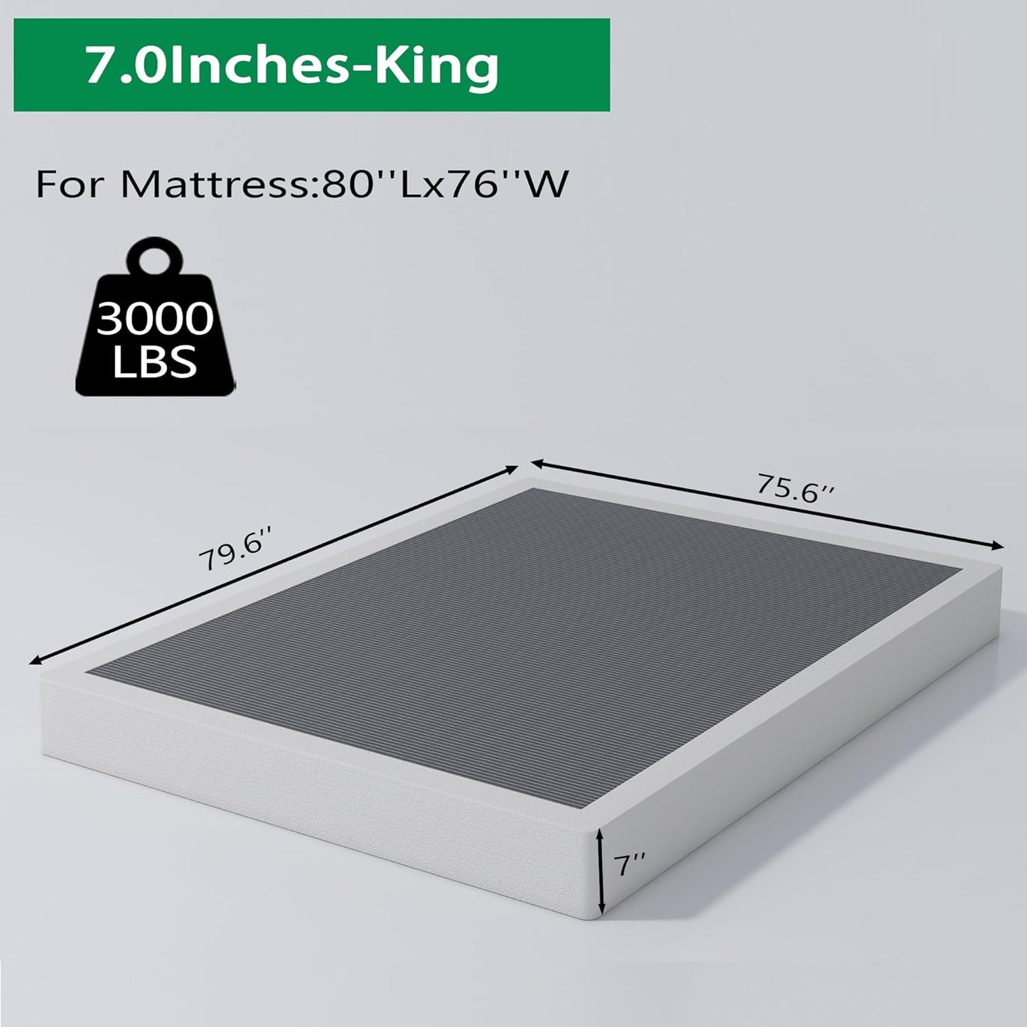 7 Inch Heavy Duty Metal Box Spring Mattress Foundation 3000Lbs Max Weight Capacity/Non-Slip/No Noise/Easy Assembly/Easy Clean Cover,King