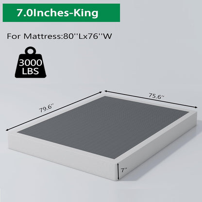 7 Inch Heavy Duty Metal Box Spring Mattress Foundation 3000Lbs Max Weight Capacity/Non-Slip/No Noise/Easy Assembly/Easy Clean Cover,King
